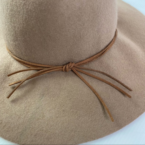 Tan Wool Floppy Hat with Leather Tie - Picture 2 of 5